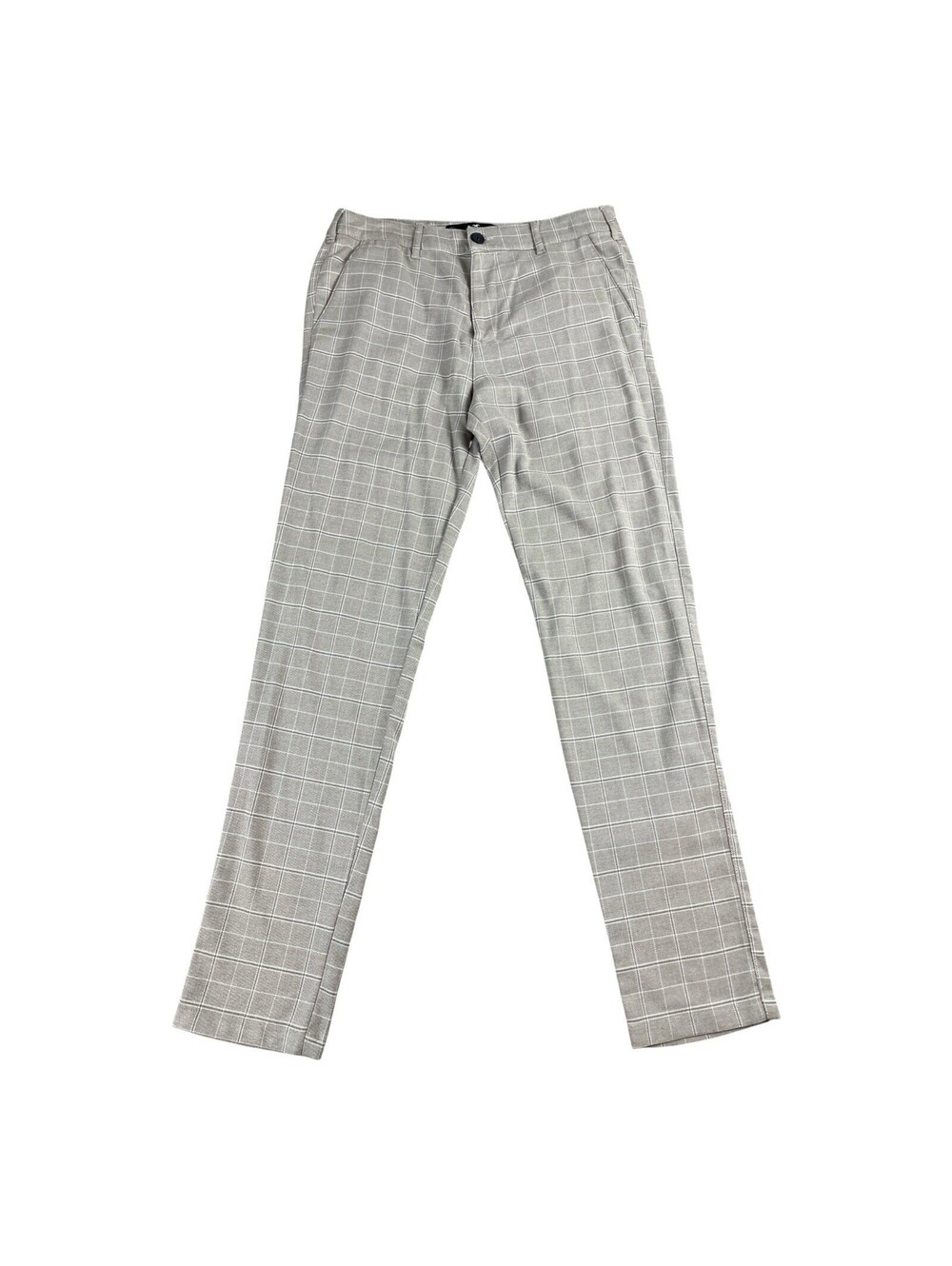 Hollister Skinny Chino Flex Pants Beige Windowpane Plaid Men's 32 x 34 EUC